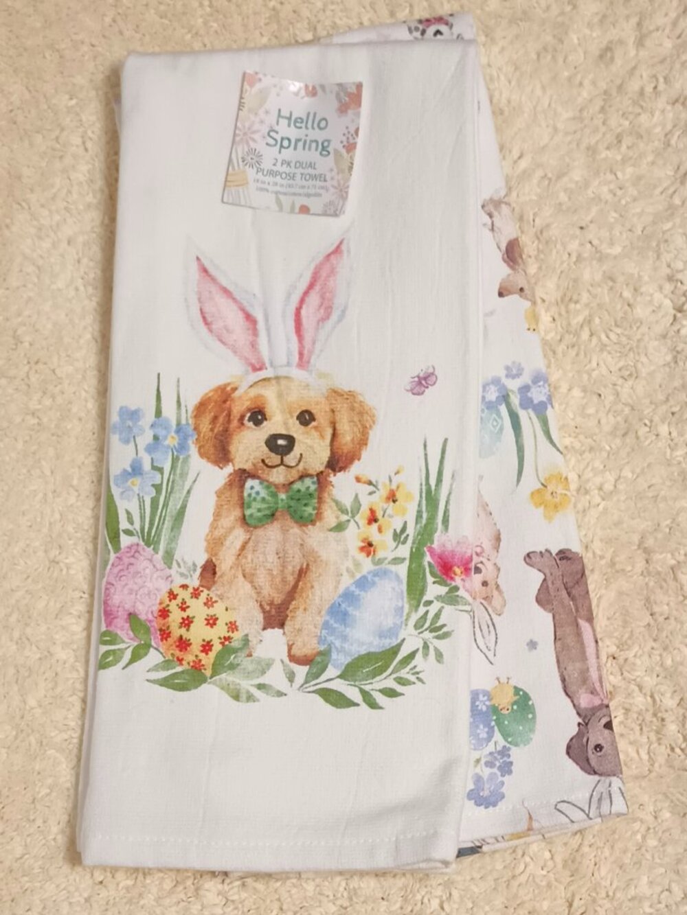 NWT ~ Dog Themed "Hello Spring" 2-Pack Dual Purpose Towels by Kay Dee Designs